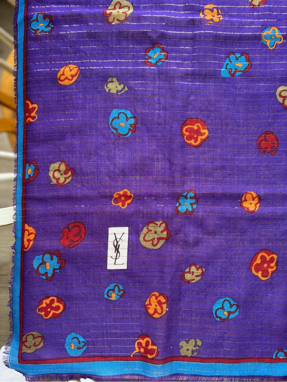 Yves Saint Laurent Purple Floral Logo Wool-Blend Scarf